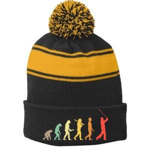 Retro Golf Evolution Gift For Golfers & Golf Players Stripe Pom Pom Beanie