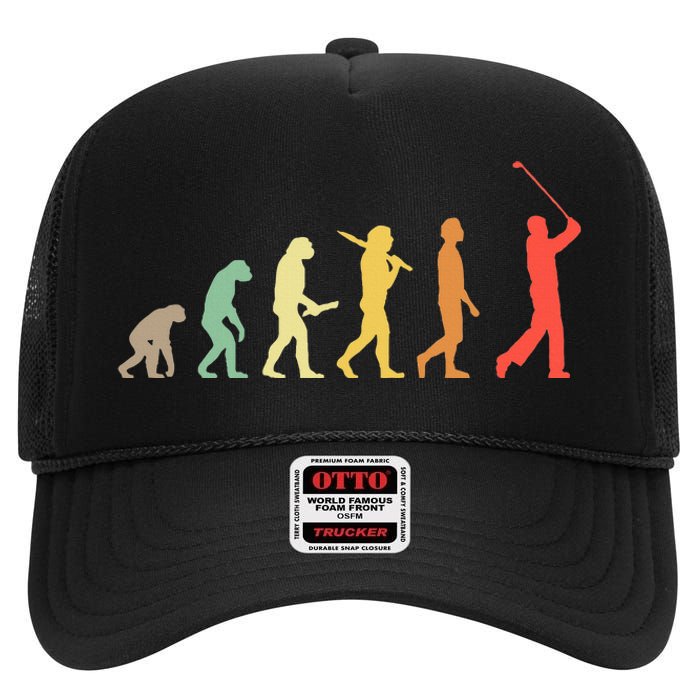 Retro Golf Evolution Gift For Golfers & Golf Players High Crown Mesh Back Trucker Hat