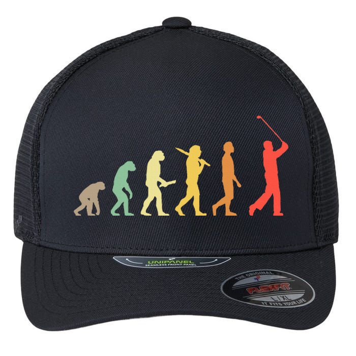 Retro Golf Evolution Gift For Golfers & Golf Players Flexfit Unipanel Trucker Cap