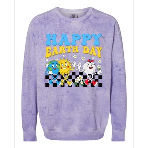 Retro Groovy Earth Day Save Our Planet Nature Environt Gift Colorblast Crewneck Sweatshirt