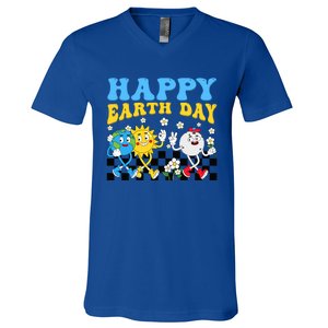 Retro Groovy Earth Day Save Our Planet Nature Environt Gift V-Neck T-Shirt