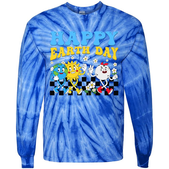 Retro Groovy Earth Day Save Our Planet Nature Environt Gift Tie-Dye Long Sleeve Shirt