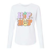 Retro Groovy Easter Day Hip Hop Cute Rabbit Bunny Carrot Womens Cotton Relaxed Long Sleeve T-Shirt