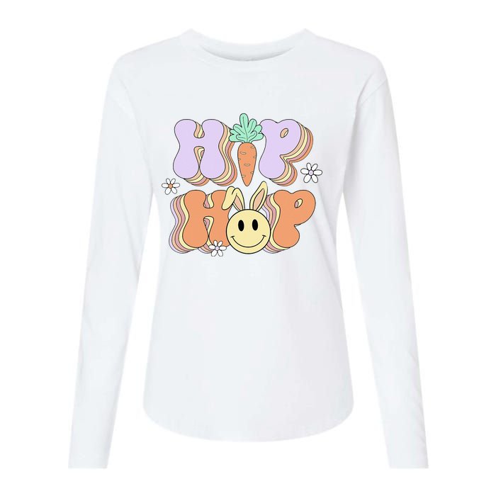 Retro Groovy Easter Day Hip Hop Cute Rabbit Bunny Carrot Womens Cotton Relaxed Long Sleeve T-Shirt