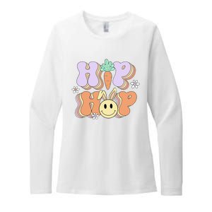 Retro Groovy Easter Day Hip Hop Cute Rabbit Bunny Carrot Womens CVC Long Sleeve Shirt