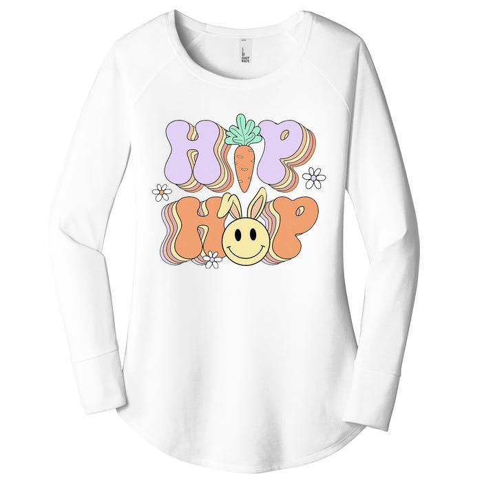 Retro Groovy Easter Day Hip Hop Cute Rabbit Bunny Carrot Women's Perfect Tri Tunic Long Sleeve Shirt