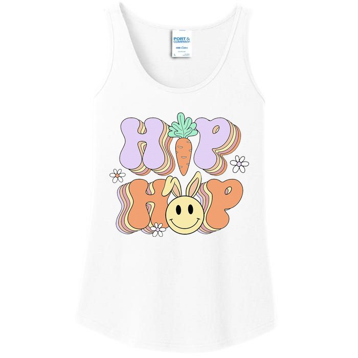 Retro Groovy Easter Day Hip Hop Cute Rabbit Bunny Carrot Ladies Essential Tank