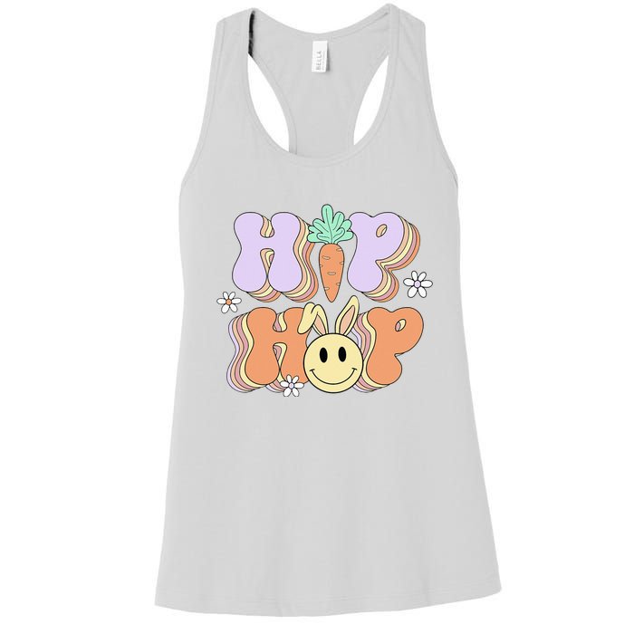 Retro Groovy Easter Day Hip Hop Cute Rabbit Bunny Carrot Women's Racerback Tank