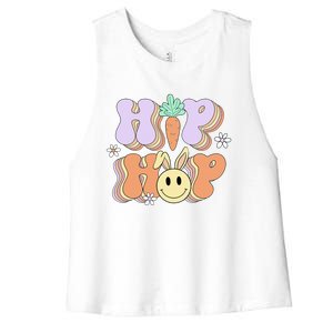 Retro Groovy Easter Day Hip Hop Cute Rabbit Bunny Carrot Women's Racerback Cropped Tank