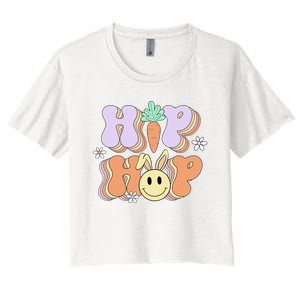 Retro Groovy Easter Day Hip Hop Cute Rabbit Bunny Carrot Women's Crop Top Tee