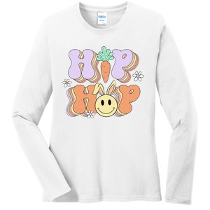 Retro Groovy Easter Day Hip Hop Cute Rabbit Bunny Carrot Ladies Long Sleeve Shirt