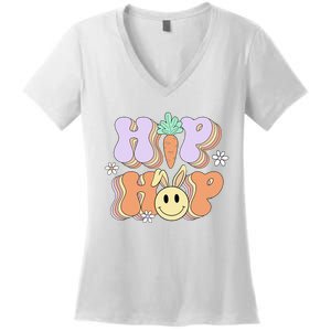 Retro Groovy Easter Day Hip Hop Cute Rabbit Bunny Carrot Women's V-Neck T-Shirt