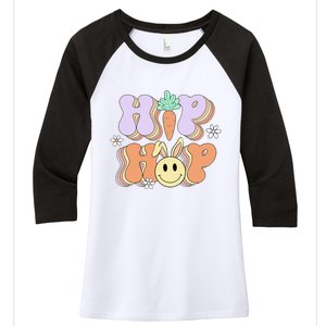 Retro Groovy Easter Day Hip Hop Cute Rabbit Bunny Carrot Women's Tri-Blend 3/4-Sleeve Raglan Shirt