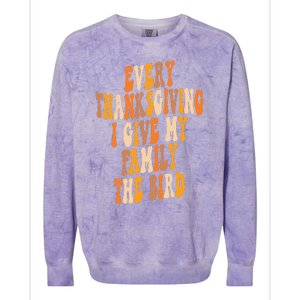 Retro Groovy Every Thanksgiving I Give My Family The Bird Colorblast Crewneck Sweatshirt