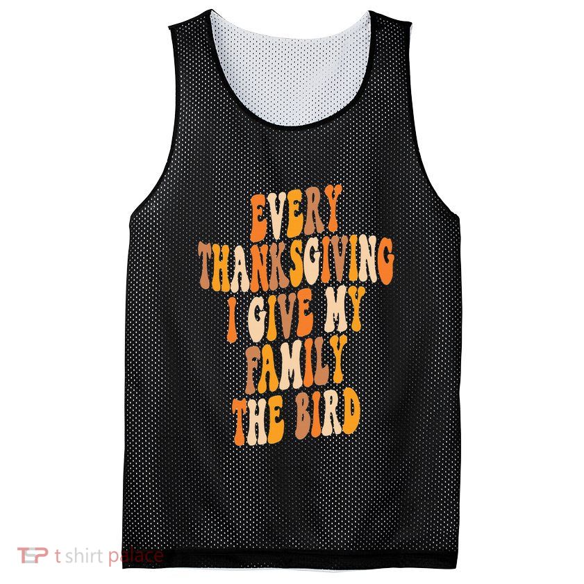 Retro Groovy Every Thanksgiving I Give My Family The Bird Mesh Reversible Basketball Jersey Tank