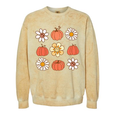 Retro Groovy Fall Vintage Pumpkin Flower Hippie Halloween Colorblast Crewneck Sweatshirt