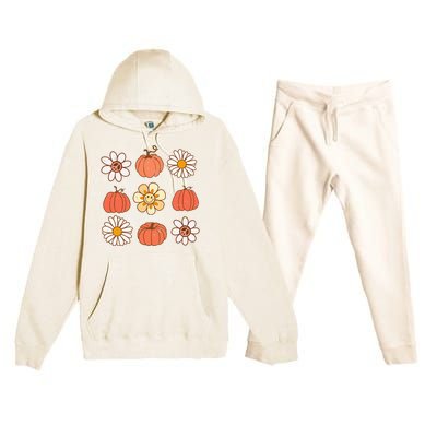 Retro Groovy Fall Vintage Pumpkin Flower Hippie Halloween Premium Hooded Sweatsuit Set