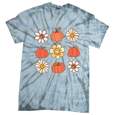 Retro Groovy Fall Vintage Pumpkin Flower Hippie Halloween Tie-Dye T-Shirt