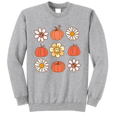 Retro Groovy Fall Vintage Pumpkin Flower Hippie Halloween Tall Sweatshirt