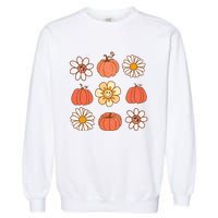 Retro Groovy Fall Vintage Pumpkin Flower Hippie Halloween Garment-Dyed Sweatshirt