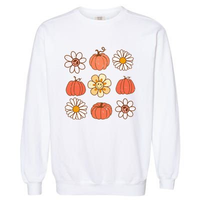 Retro Groovy Fall Vintage Pumpkin Flower Hippie Halloween Garment-Dyed Sweatshirt