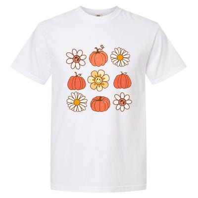 Retro Groovy Fall Vintage Pumpkin Flower Hippie Halloween Garment-Dyed Heavyweight T-Shirt