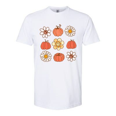 Retro Groovy Fall Vintage Pumpkin Flower Hippie Halloween Softstyle CVC T-Shirt