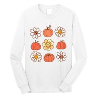 Retro Groovy Fall Vintage Pumpkin Flower Hippie Halloween Long Sleeve Shirt