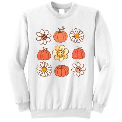 Retro Groovy Fall Vintage Pumpkin Flower Hippie Halloween Sweatshirt