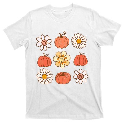 Retro Groovy Fall Vintage Pumpkin Flower Hippie Halloween T-Shirt