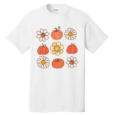 Retro Groovy Fall Vintage Pumpkin Flower Hippie Halloween Tall T-Shirt