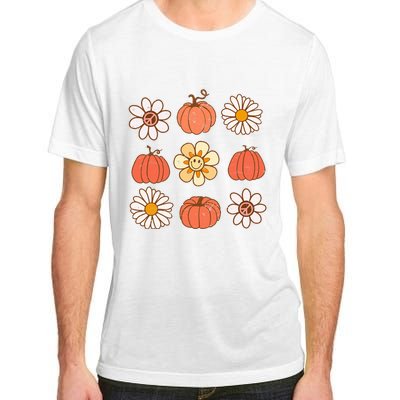 Retro Groovy Fall Vintage Pumpkin Flower Hippie Halloween Adult ChromaSoft Performance T-Shirt