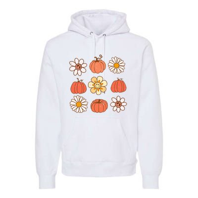 Retro Groovy Fall Vintage Pumpkin Flower Hippie Halloween Premium Hoodie