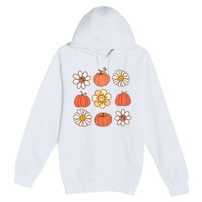 Retro Groovy Fall Vintage Pumpkin Flower Hippie Halloween Premium Pullover Hoodie