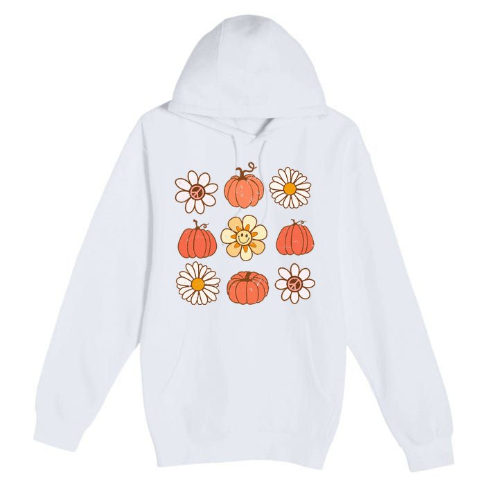 Retro Groovy Fall Vintage Pumpkin Flower Hippie Halloween Premium Pullover Hoodie