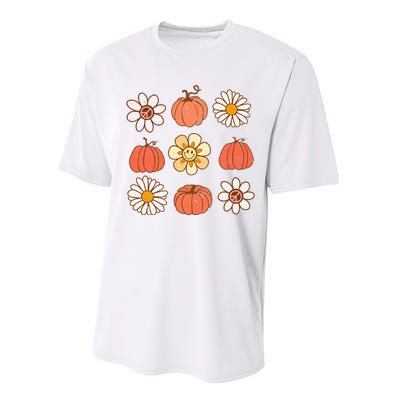 Retro Groovy Fall Vintage Pumpkin Flower Hippie Halloween Performance Sprint T-Shirt