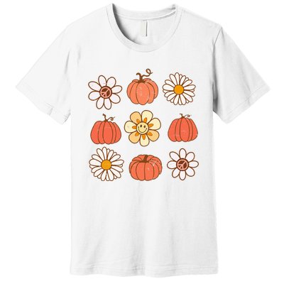 Retro Groovy Fall Vintage Pumpkin Flower Hippie Halloween Premium T-Shirt