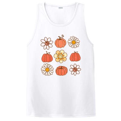 Retro Groovy Fall Vintage Pumpkin Flower Hippie Halloween PosiCharge Competitor Tank