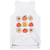 Retro Groovy Fall Vintage Pumpkin Flower Hippie Halloween Tank Top