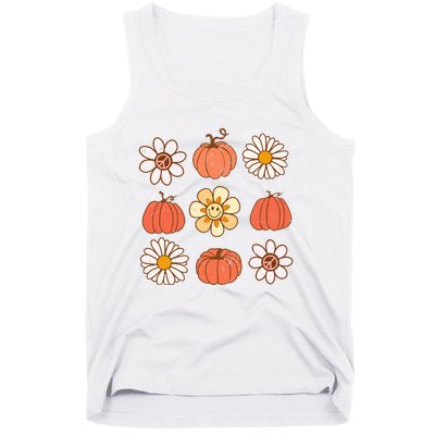 Retro Groovy Fall Vintage Pumpkin Flower Hippie Halloween Tank Top