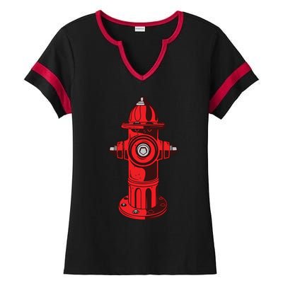 Red Graphic Fire Hydrant FireFighter Work Tee Shirts Ladies Halftime Notch Neck Tee