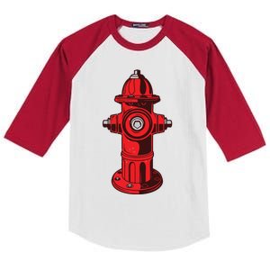 Red Graphic Fire Hydrant FireFighter Work Tee Shirts Kids Colorblock Raglan Jersey