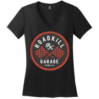 Roadkill Garage Flags Women's V-Neck T-Shirt
