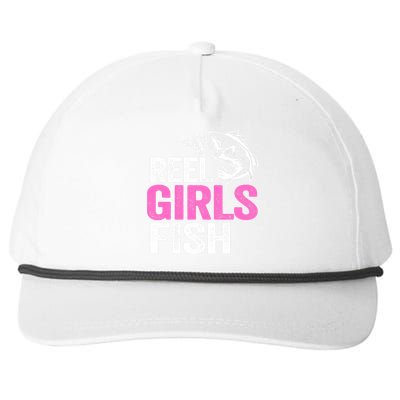 Reel Girl Fish Bass Fishing Funny Fisherwoman Mom Fishing Snapback Five-Panel Rope Hat