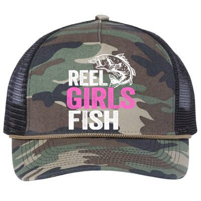 Reel Girl Fish Bass Fishing Funny Fisherwoman Mom Fishing Retro Rope Trucker Hat Cap