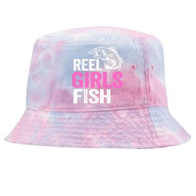 Reel Girl Fish Bass Fishing Funny Fisherwoman Mom Fishing Tie-Dyed Bucket Hat