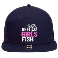 Reel Girl Fish Bass Fishing Funny Fisherwoman Mom Fishing 7 Panel Mesh Trucker Snapback Hat