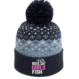 Reel Girl Fish Bass Fishing Funny Fisherwoman Mom Fishing The Baniff Cuffed Pom Beanie