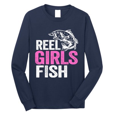 Reel Girl Fish Bass Fishing Funny Fisherwoman Mom Fishing Long Sleeve Shirt