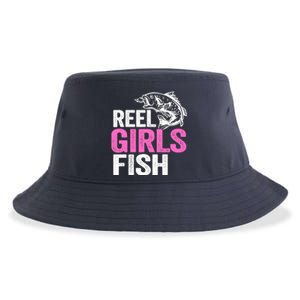 Reel Girl Fish Bass Fishing Funny Fisherwoman Mom Fishing Sustainable Bucket Hat